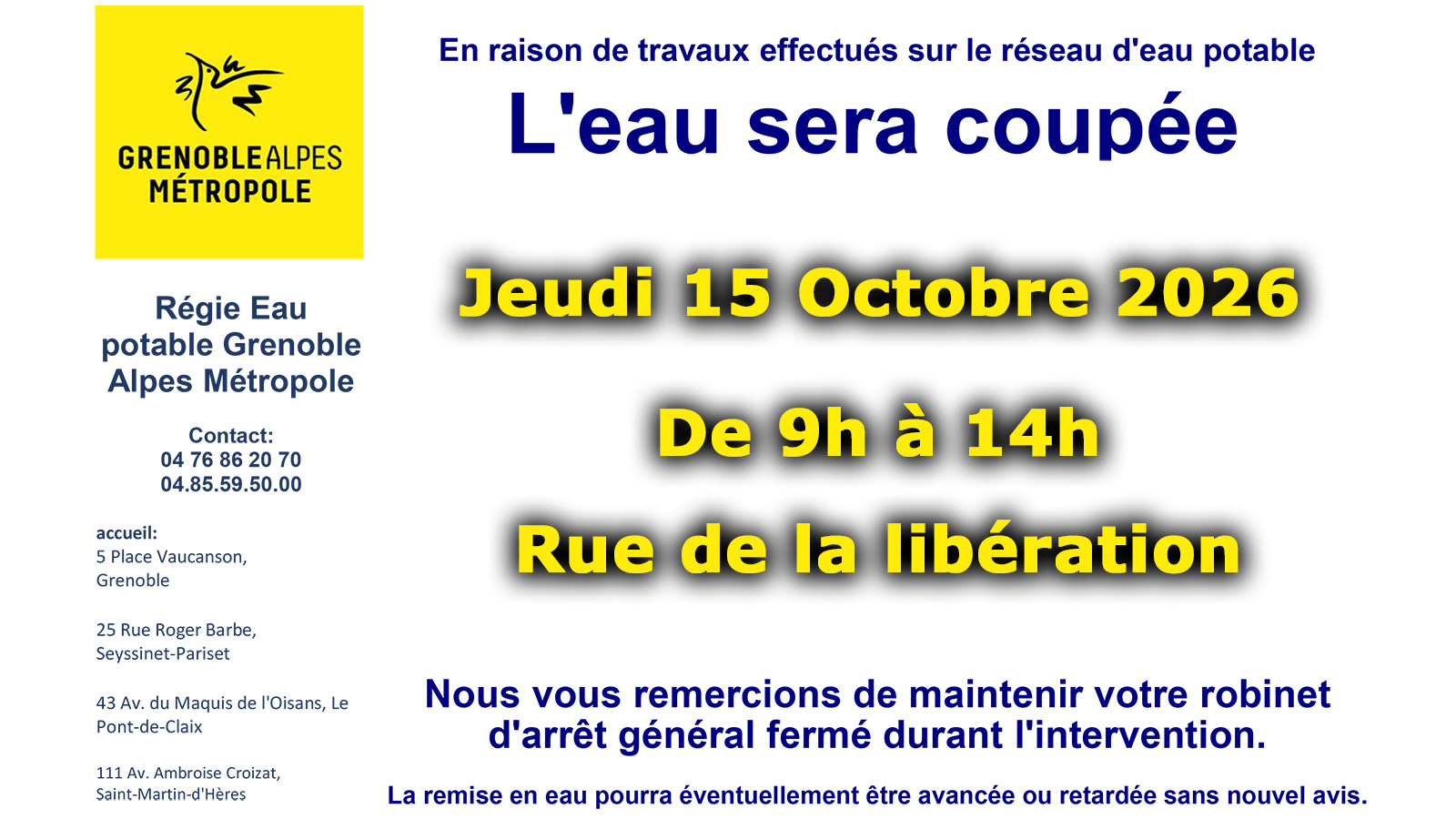 Avis de coupure d'eau
